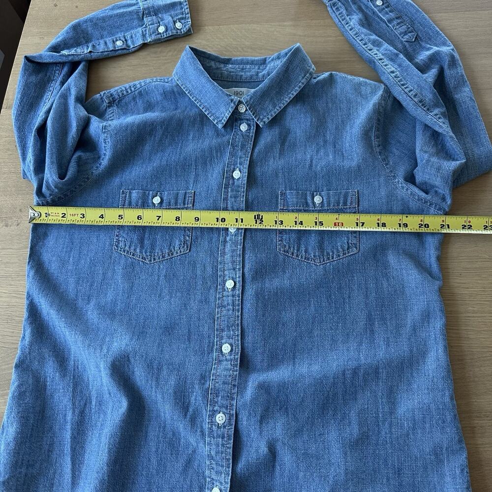 1901 100% Cotton Denim Long Sleeve Button Down Shirt Size M Butter mom Coastal - Picture 7 of 8